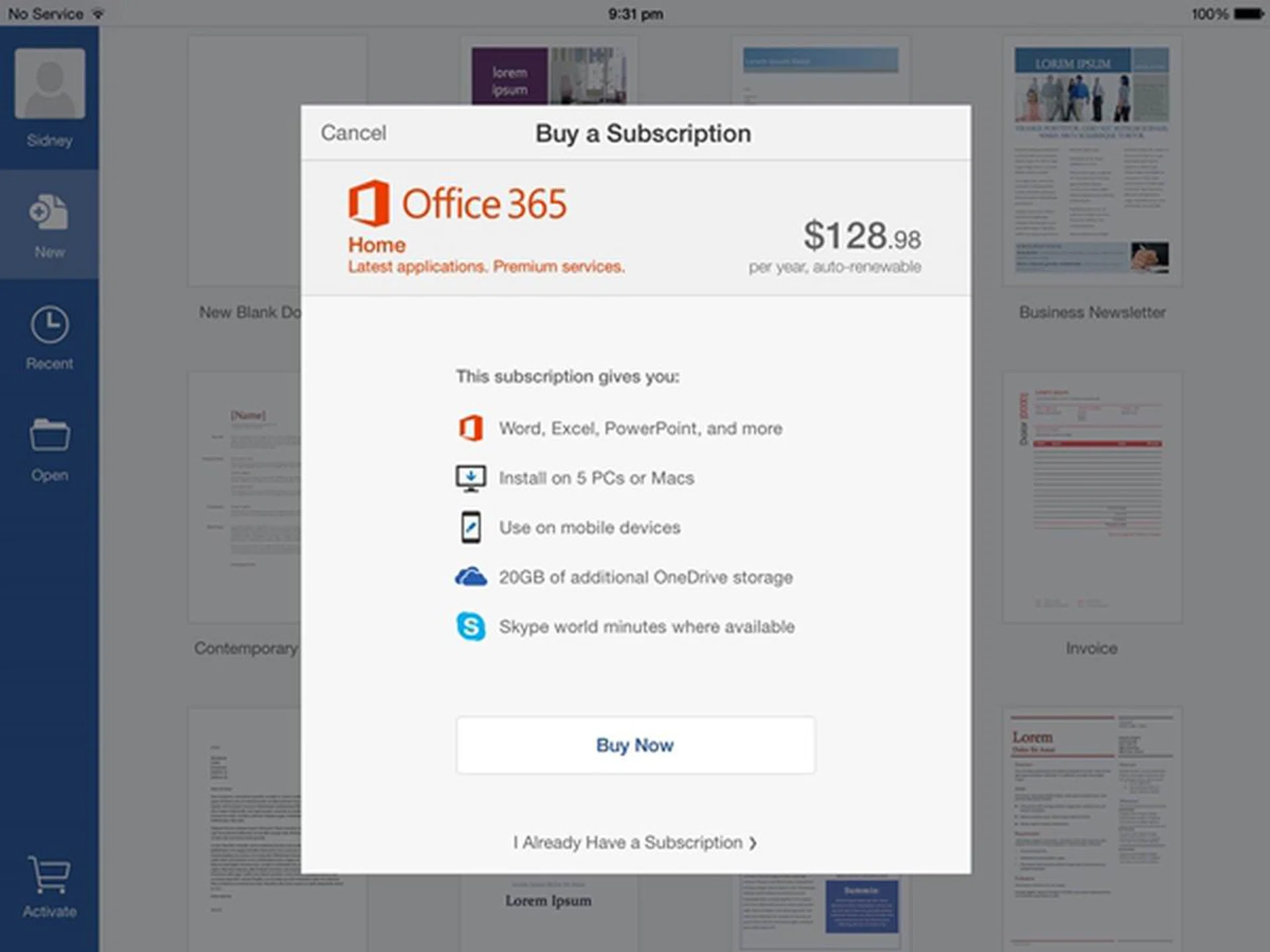 You need to pay an annual subscription fee for creating and editing Office documents on the iPad.
