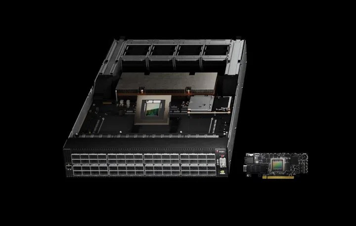 The NVIDIA Spectrum-4 Ethernet switch and the NVIDIA BlueField-3 SuperNIC. Image source: NVIDIA. 