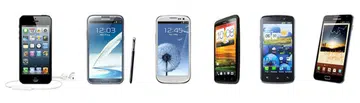 From left to right: Apple iPhone 5, Samsung Galaxy Note II (LTE), Samsung Galaxy S III (LTE), HTC One XL, LG Optimus True HD LTE, Samsung Galaxy Note (LTE)