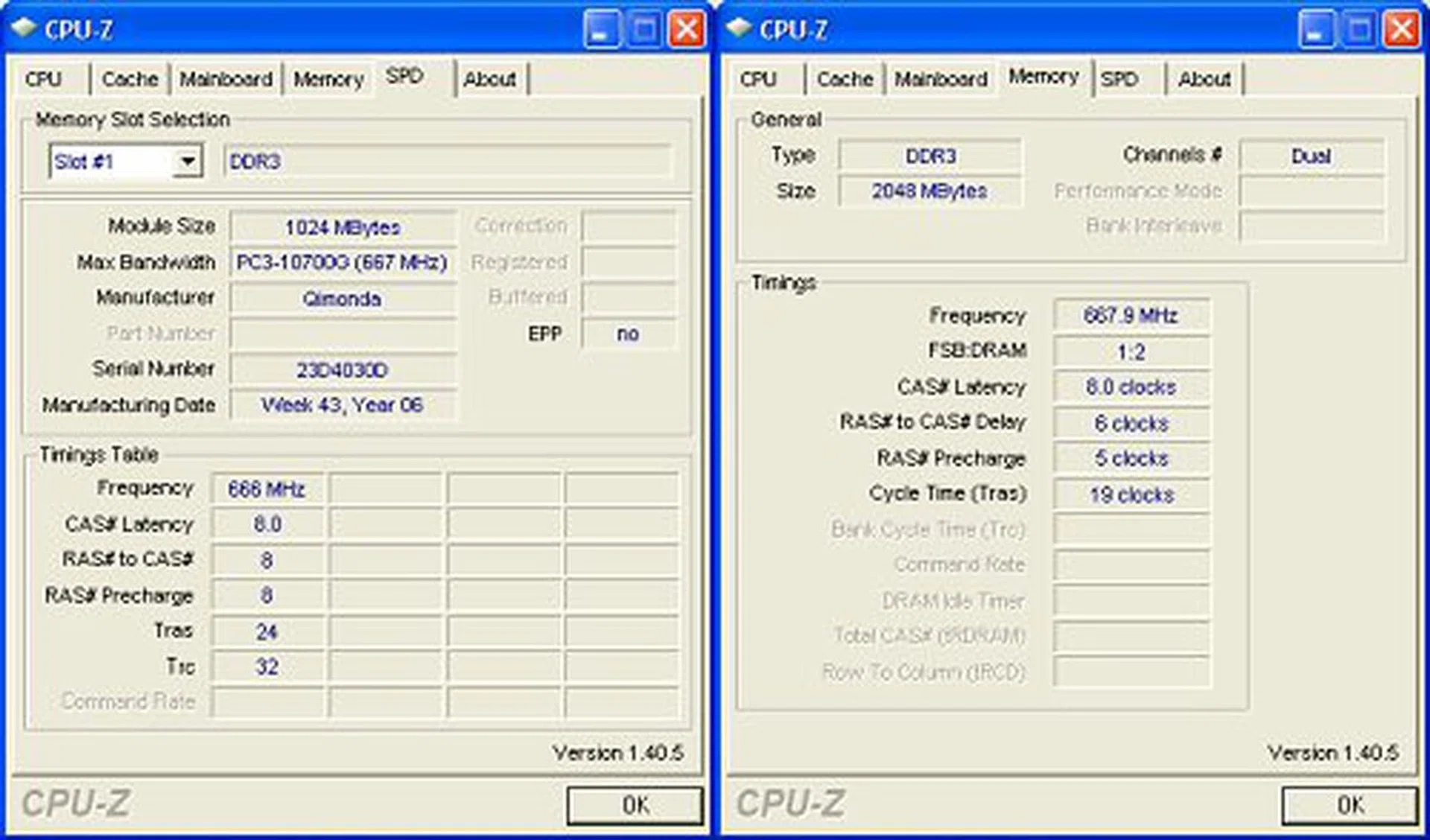 P5K3 Premium memory SPD information and default timings. Click for full size image.