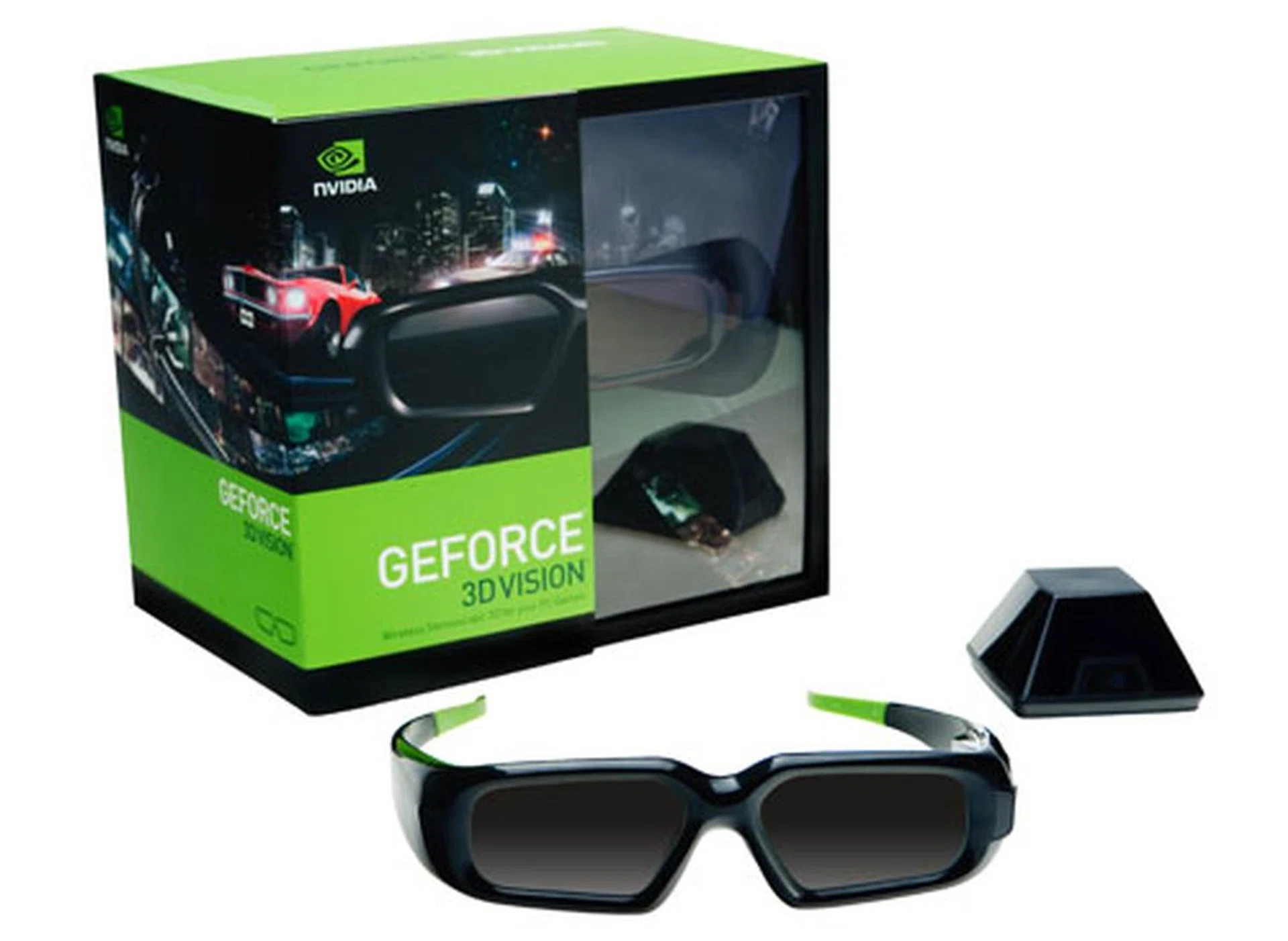 NVIDIA's 3D Vision kit, consisting of the active shutter 3D glasses and the IR external emitter.