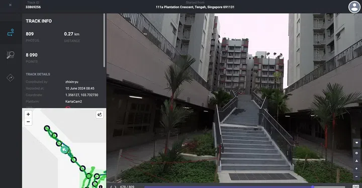 Screenshot taken from Grab's KartaCam 2's camera, mapping a not-so-obvious set of stairs inside one of the Tengah precincts.