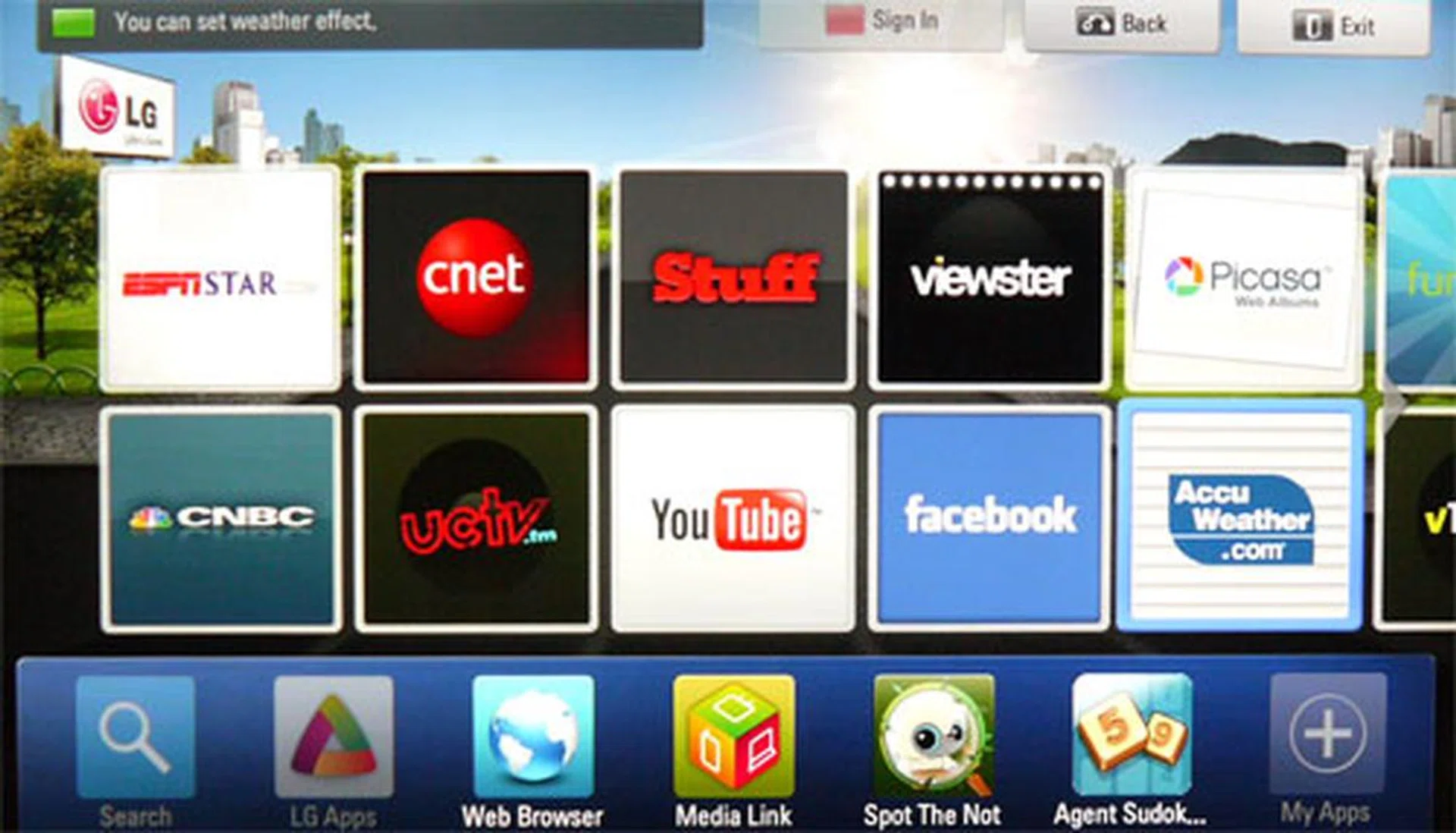 Hitting the Home button on the remote would lead you to LG's Home Dashboard. Shown here is a list of apps you can expect from their Smart TV platform. The LG Apps icon is greyed-out as it isn't available at this point in writing.