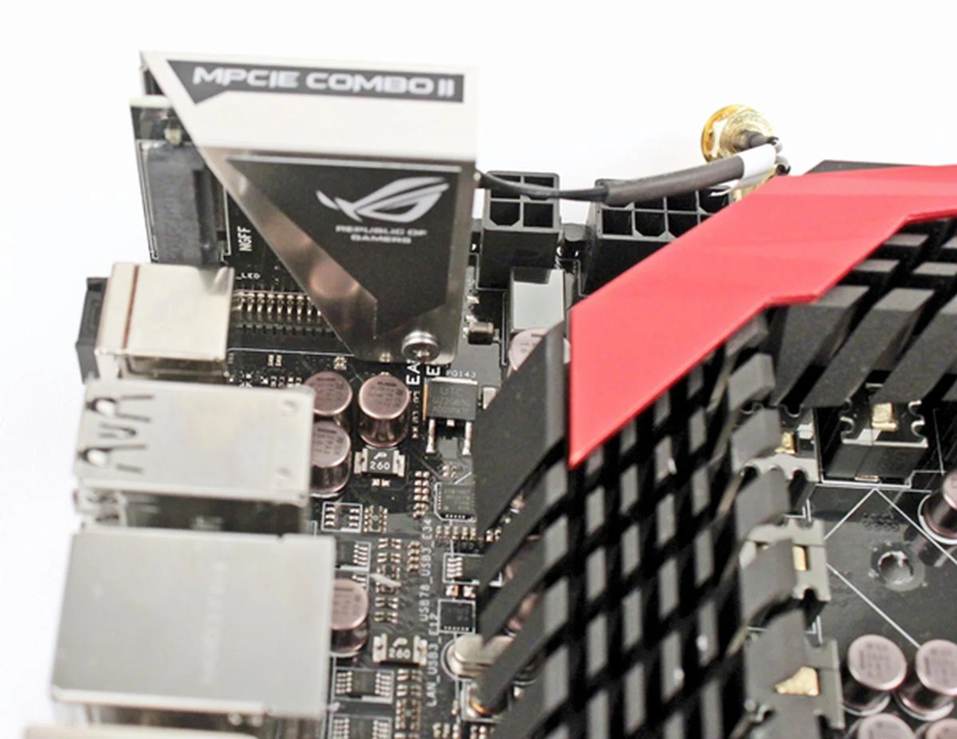 The mPCIe Combo II expansion card fits onto a special header next to the rear I/O ports.