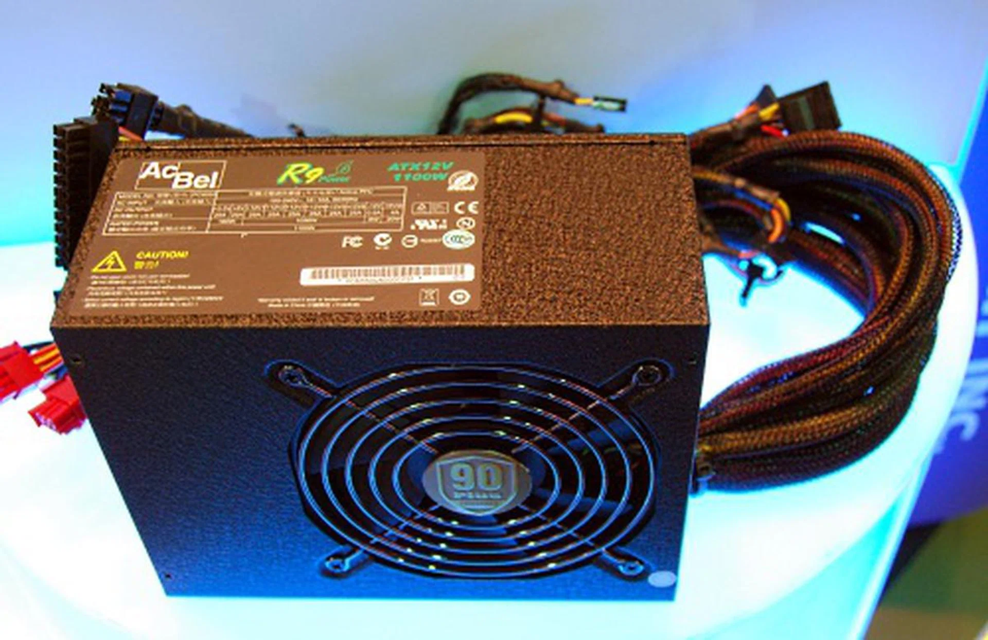 With its 80 PLUS Gold, which means at least 90% efficiency, AcBel has even labeled it as 90 PLUS on the R9. Shown here is the 1100W model, providing more than enough power for most users.