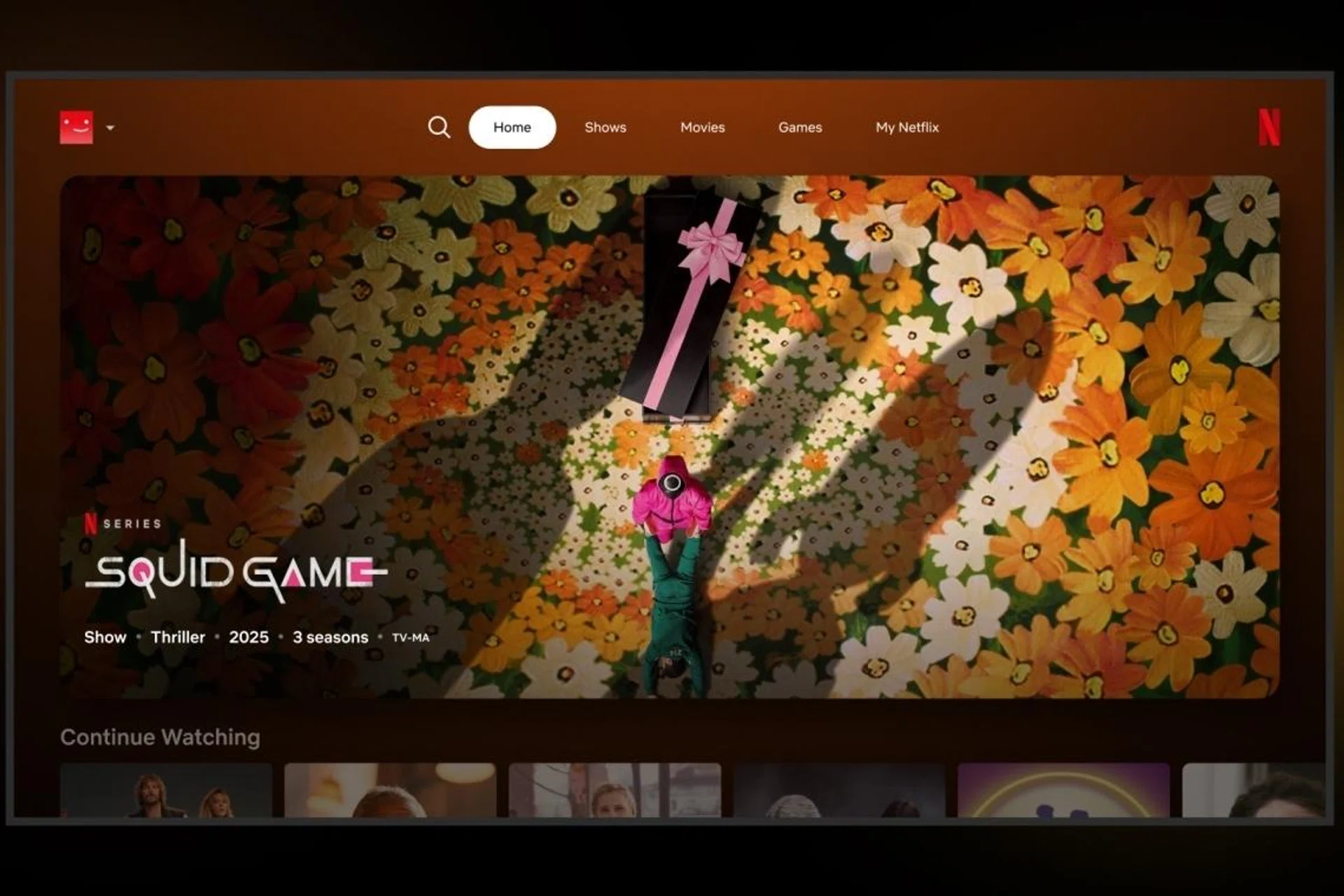 The Netflix user interface.