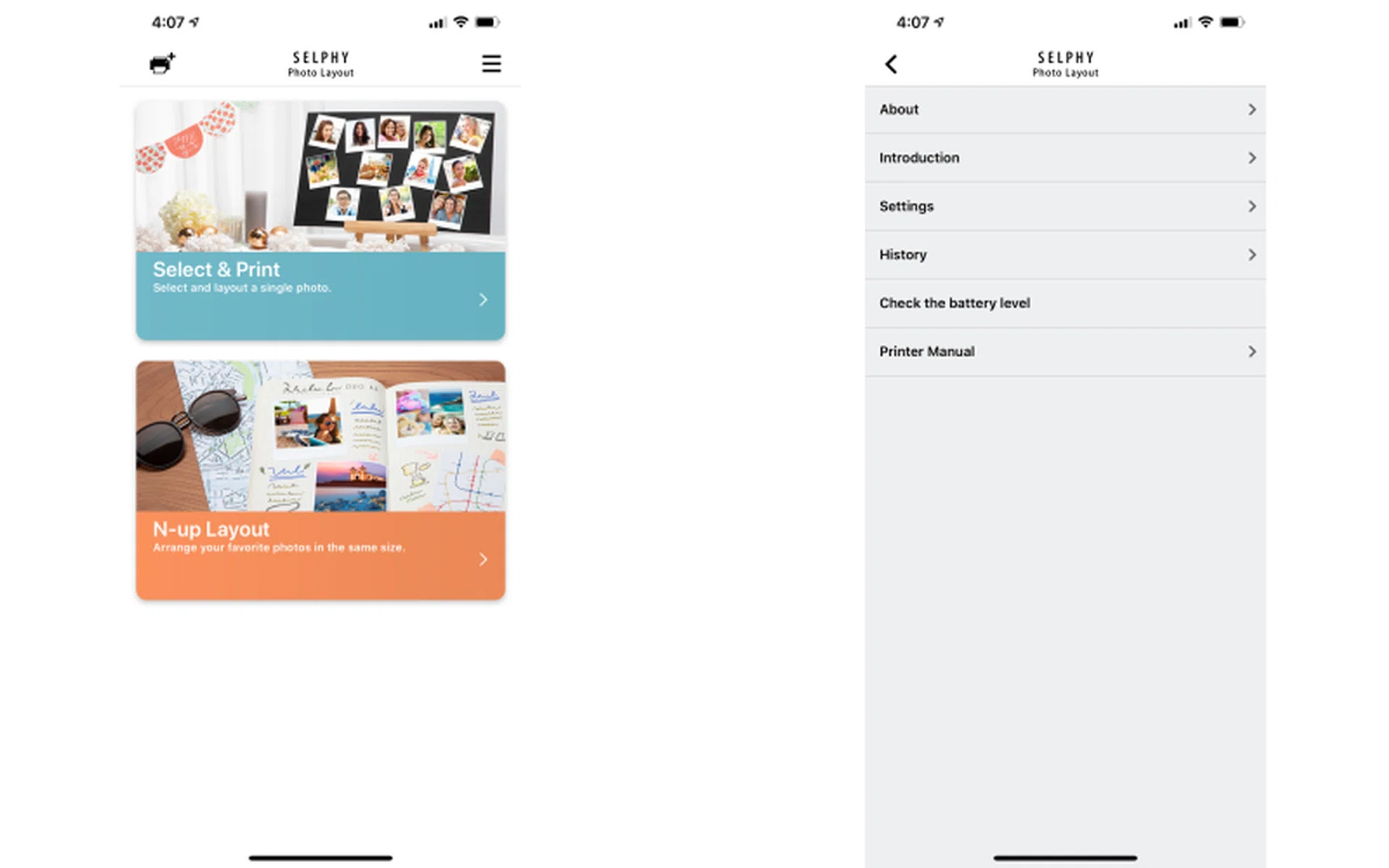 The basic choice you have in the app