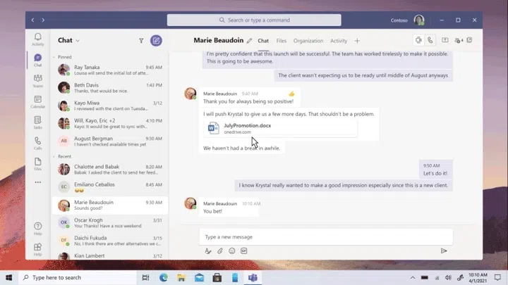 Account switching between your work and personal accounts is simple. Image courtesy of Microsoft. 