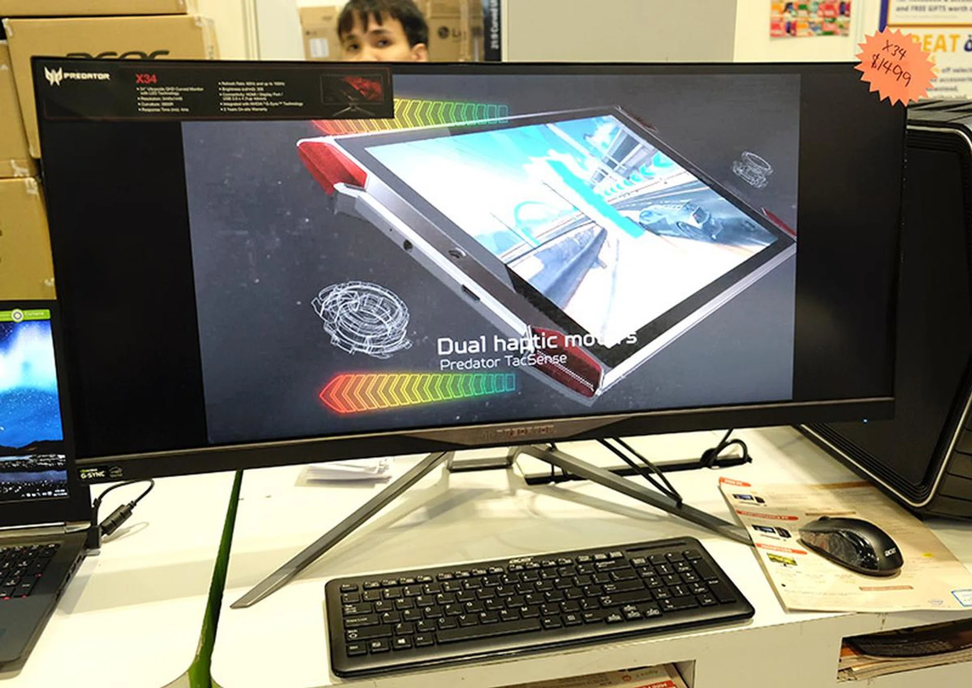 The Acer Predator is a 34-inch ultra wide curved monitor that supports G-Sync technology and has a fast refresh time of 100Hz. It outputs a resolution of 3440 x 1440 pixels and it is going for $1,499 (U.P $1,699).