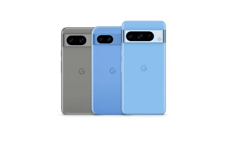 (From left to right): Google Pixel 8, Google Pixel 8a, Google Pixel 8 Pro.