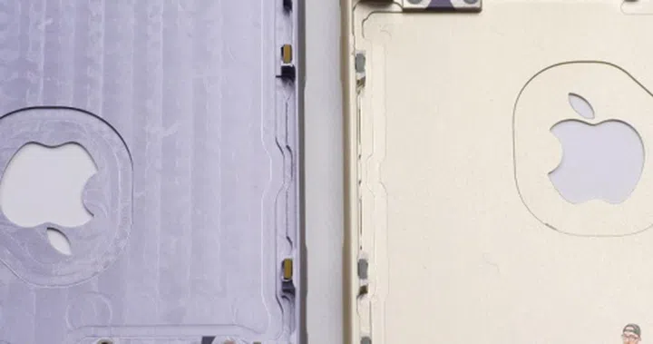 Left: Current Apple iPhone 6's back plate <br> Right: Upcoming Apple iPhone 6S' back plate <br> Image source: Unbox Therapy (YouTube)