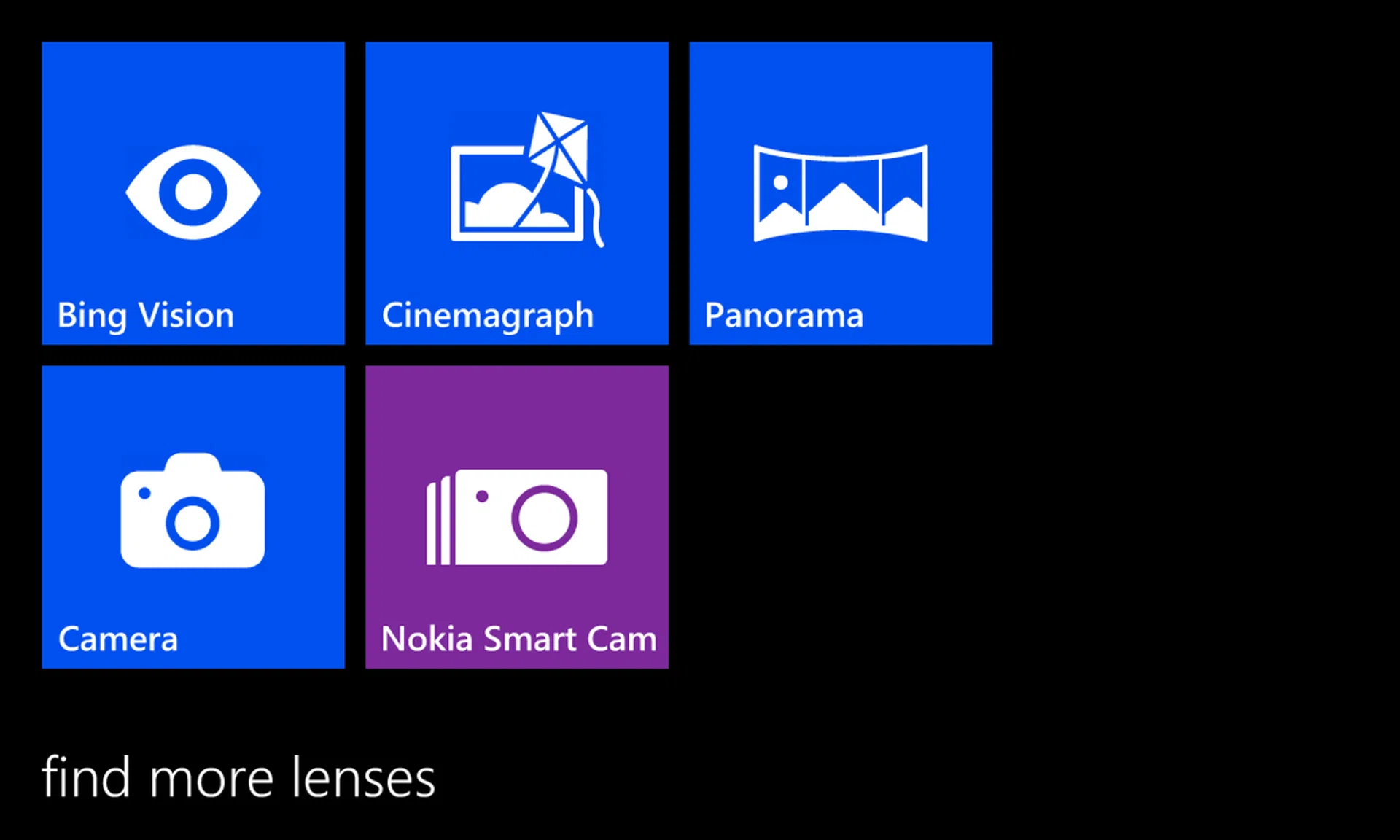 Clicking the "find more lenses" option lets you add more camera apps from the Windows Phone store. Still no Instagram though.