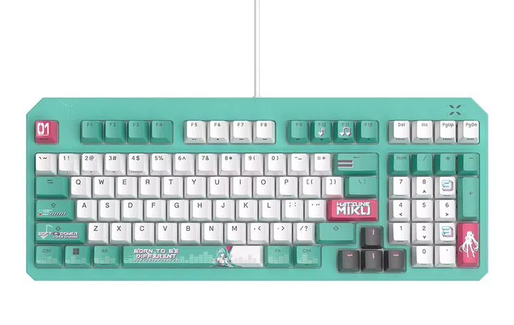 The TUF Gaming K3 Gen II Hatsune Miku Edition. The blue top plate seen here is detatchable. Photo: ASUS.