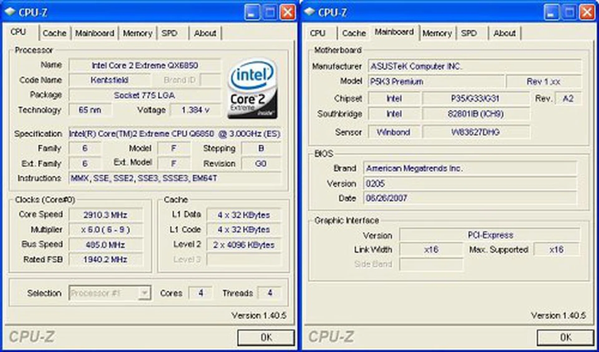 CPU-Z overclocking screenshot. Click for full size image.