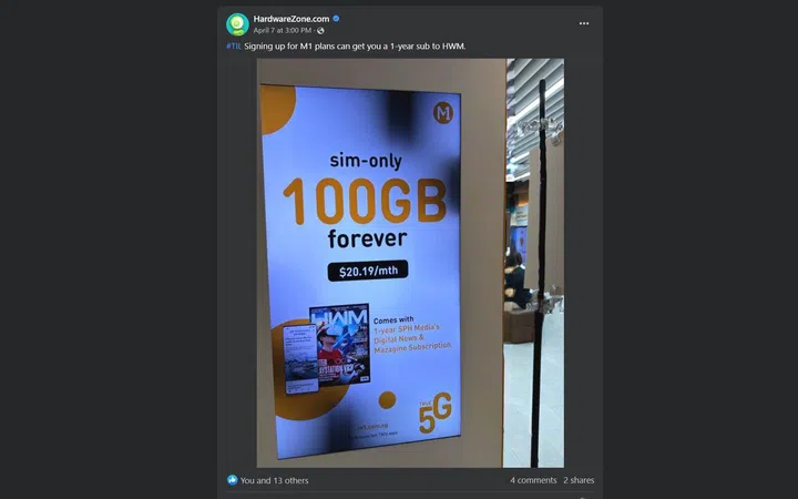 Promotion was first spotted outside an M1 store in April 2023.