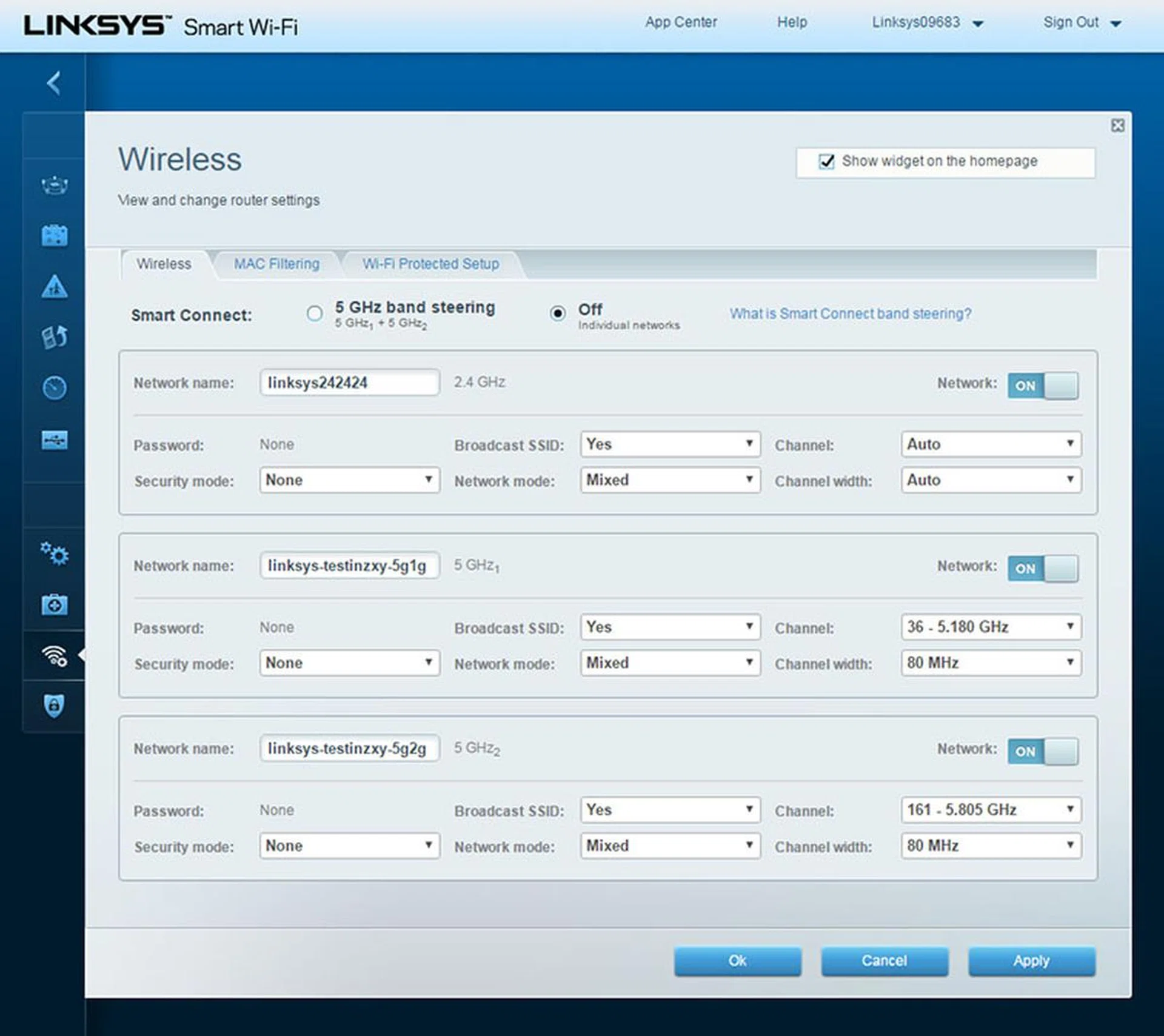 The Linksys Smart Wi-Fi interface is well designed and arguably the most user-friendly and simple to use. In this menu, users can easily manage their Wi-Fi settings.