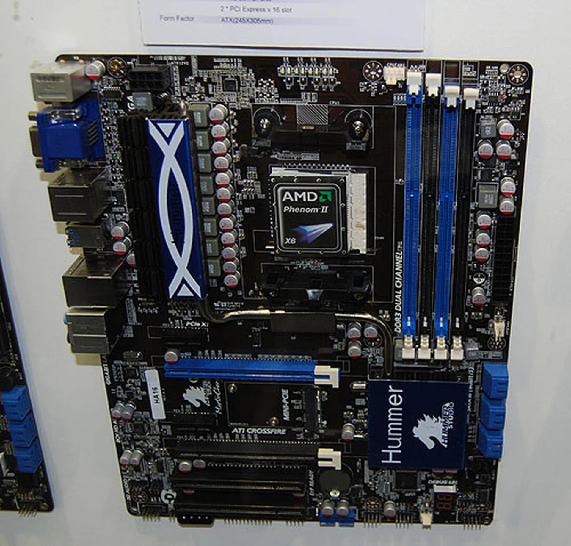 The Jetway HA16 aka Hummer supports Socket AM3 processors. It has two PCIe 2.0 x16 slots for CrossFireX and six SATA 6Gbps ports. 