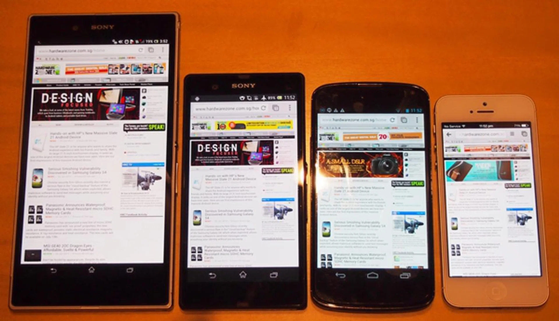 This is how the HardwareZone webpage looks like on the Sony Xperia Z Ultra, Sony Xperia Z, LG Nexus 4 and the Apple iPhone 5.