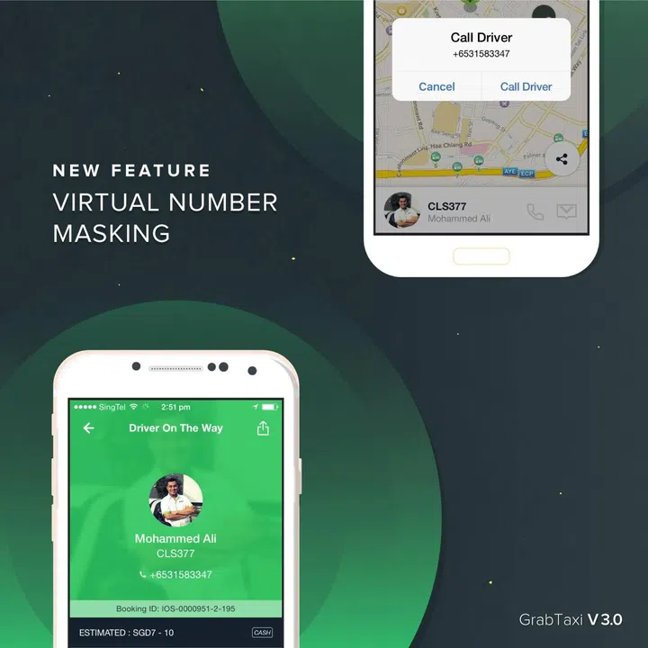 Number masking uses a virtual number that doesn't display your personal one to the driver or passenger you've engaged.