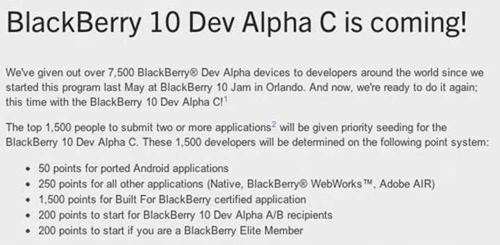 The Dev Alpha C offer will run from 1st of December this year through 5th of February next year. (Source: BlackBerry Developer)