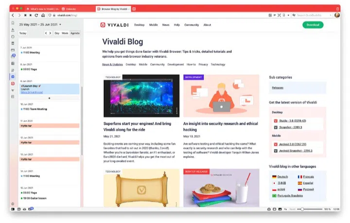 Use multiple calendars in a single app. Image courtesy of Vivaldi. 