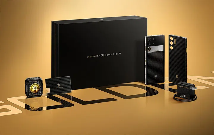 Some of the goodies that come with the Redmagic 10 Pro Golden Saga Edition. Photo: Redmagic.