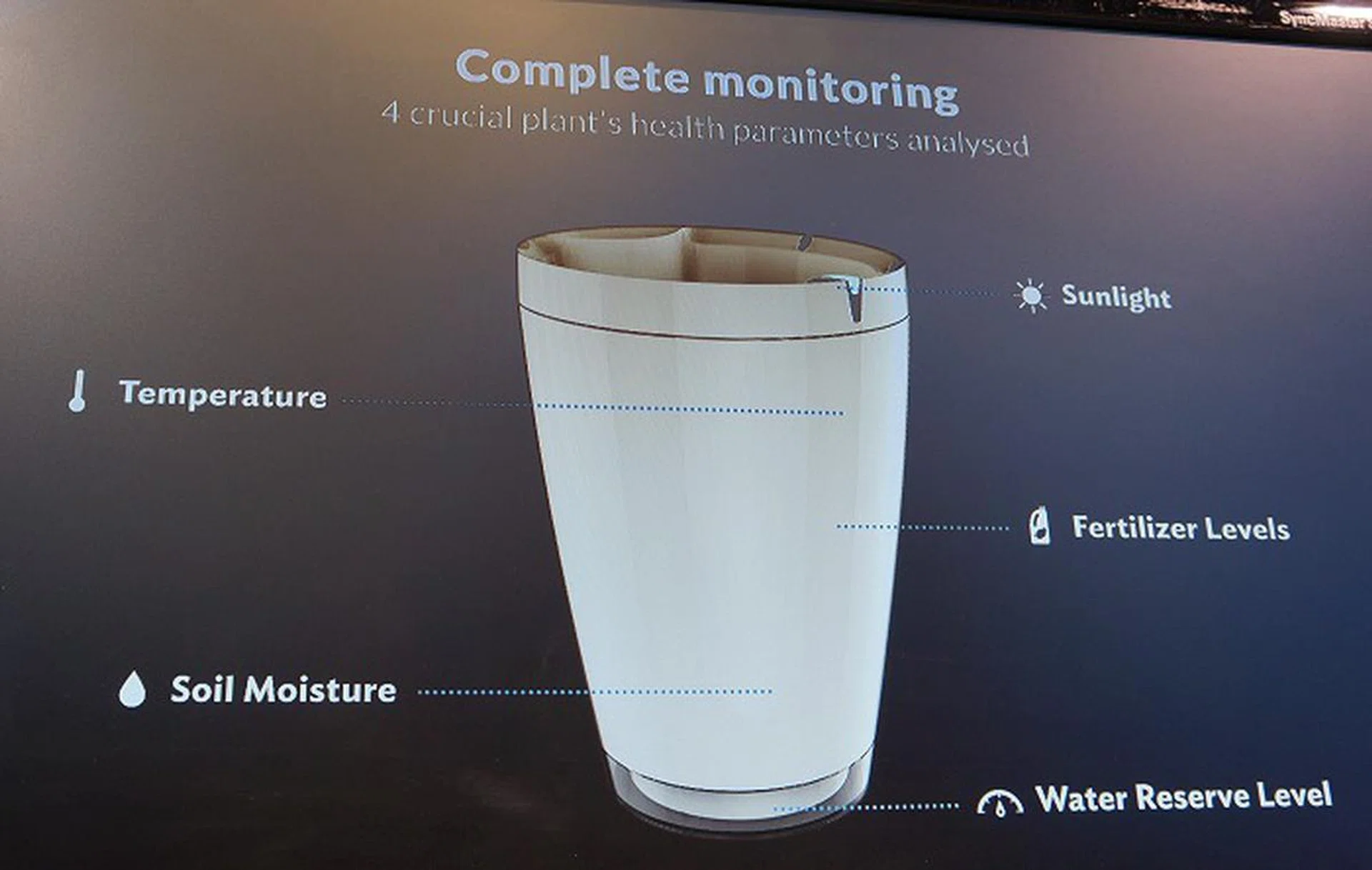 ... sunlight, soil moisture, fertilizer levels, temperature and water reserve level that the Pot monitors. Through a dedicated gardening app, you can check on your plant's status anytime and even monitor it remotely if you feel the need to override the automated decisions.