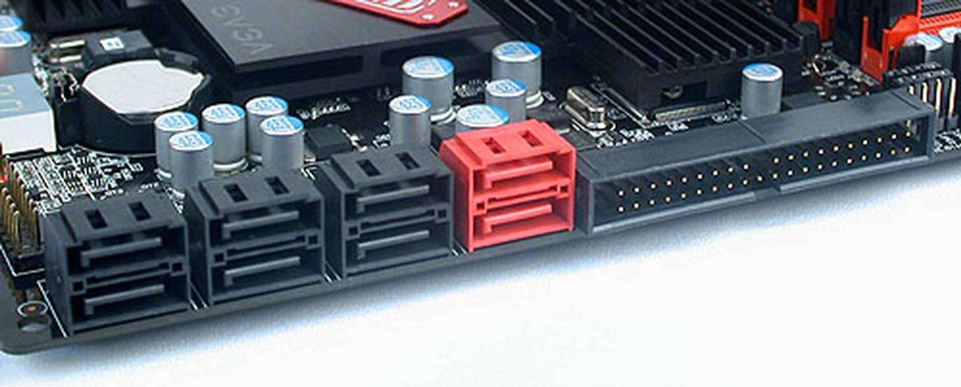 Eight SATA ports here and an IDE connector should be enough for most users.