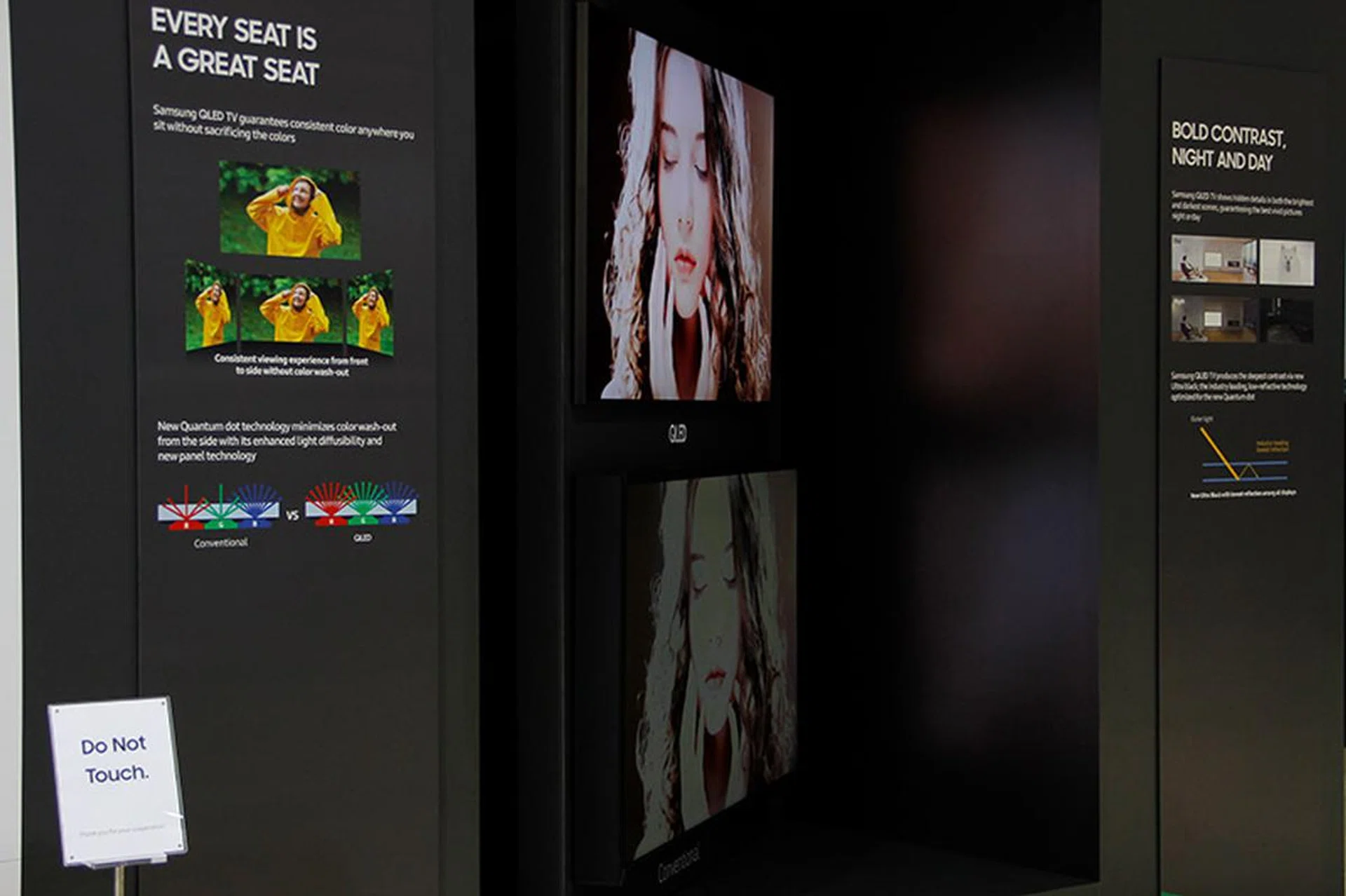 Versus a "conventional" TV, yeah, the QLED TV (top) wins the viewing angle competition outright. 