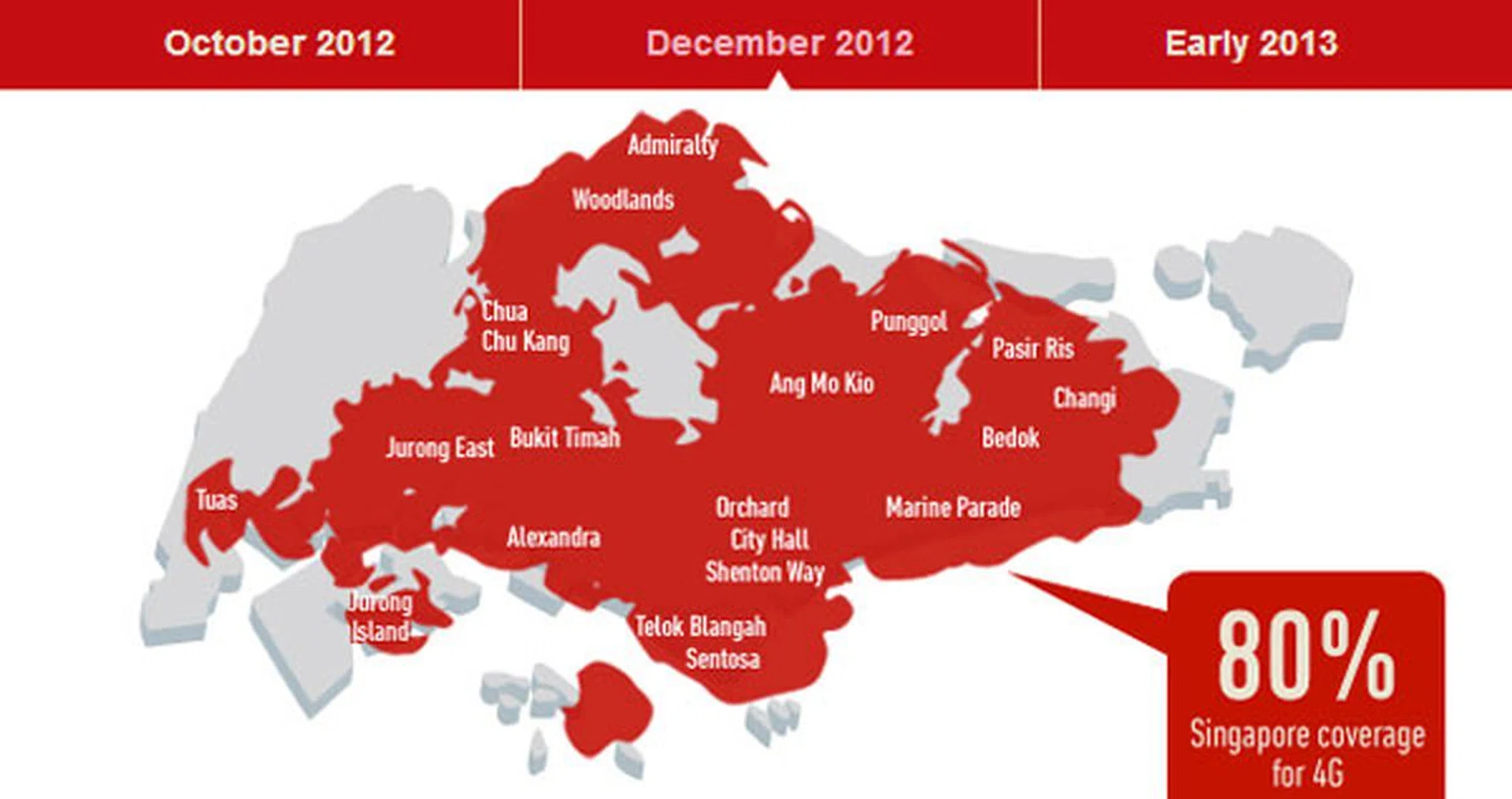 Map of Singtel's proposed 4G coverage by Dec 2012. Stay tuned to HardwareZone as we check on their network coverage and signal strength later this year.