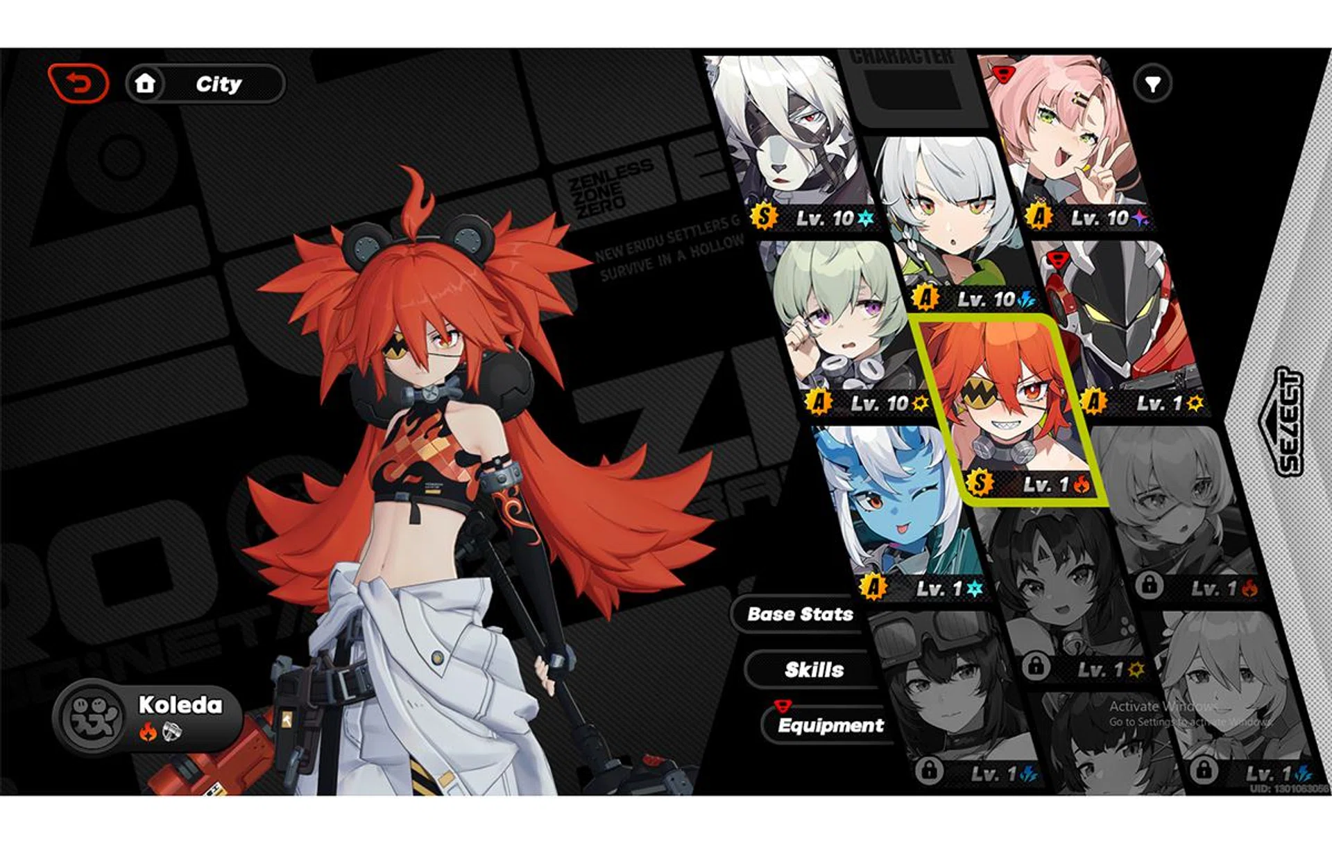 The game has a simple and clean character selection page. 