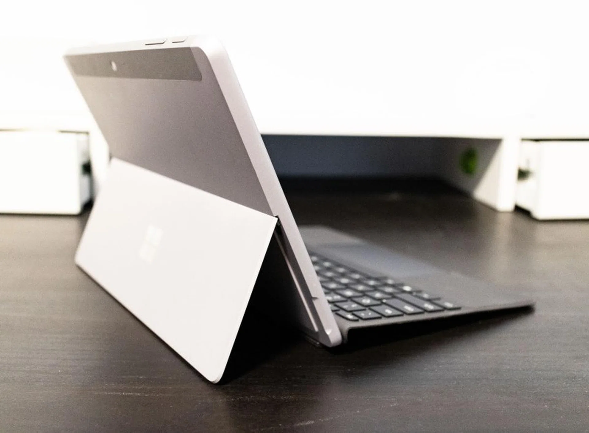 The kickstand in a more upright position is great for movie watching or for everyday productivity needs.