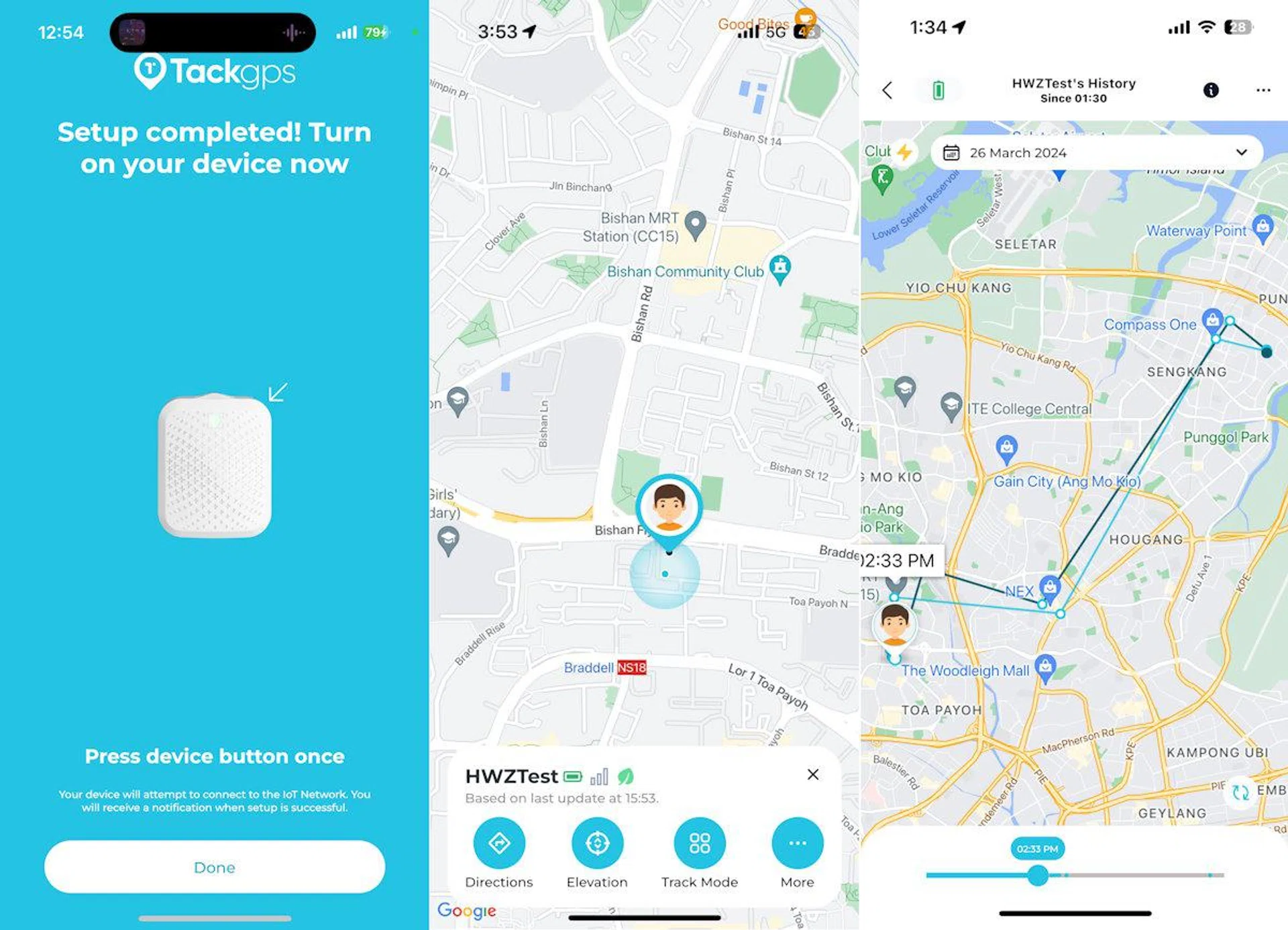 Once the tracker is setup and connected, the OurSphere app can be used to locate. It was surprisingly able to track me underground on the MRT train.