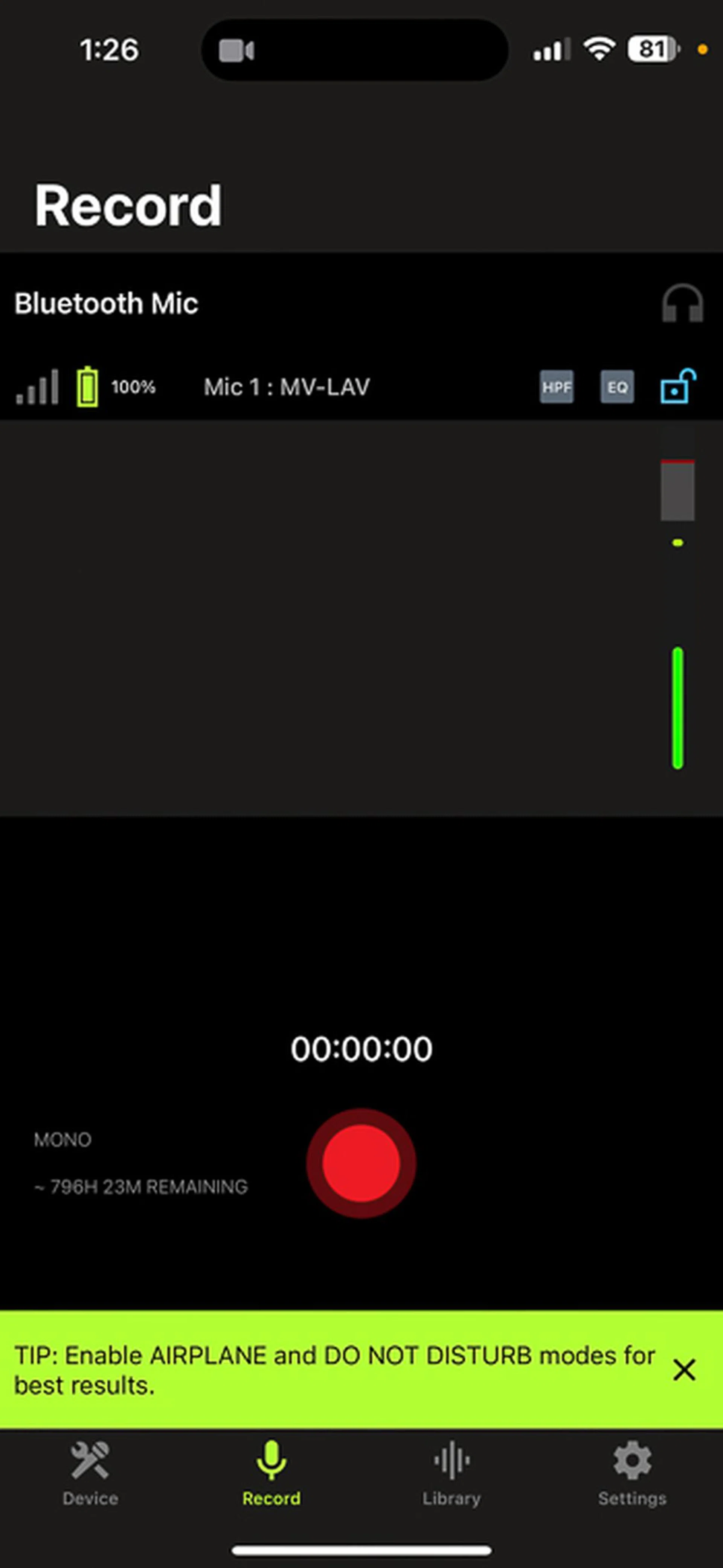 Wireless mode via Bluetooth.