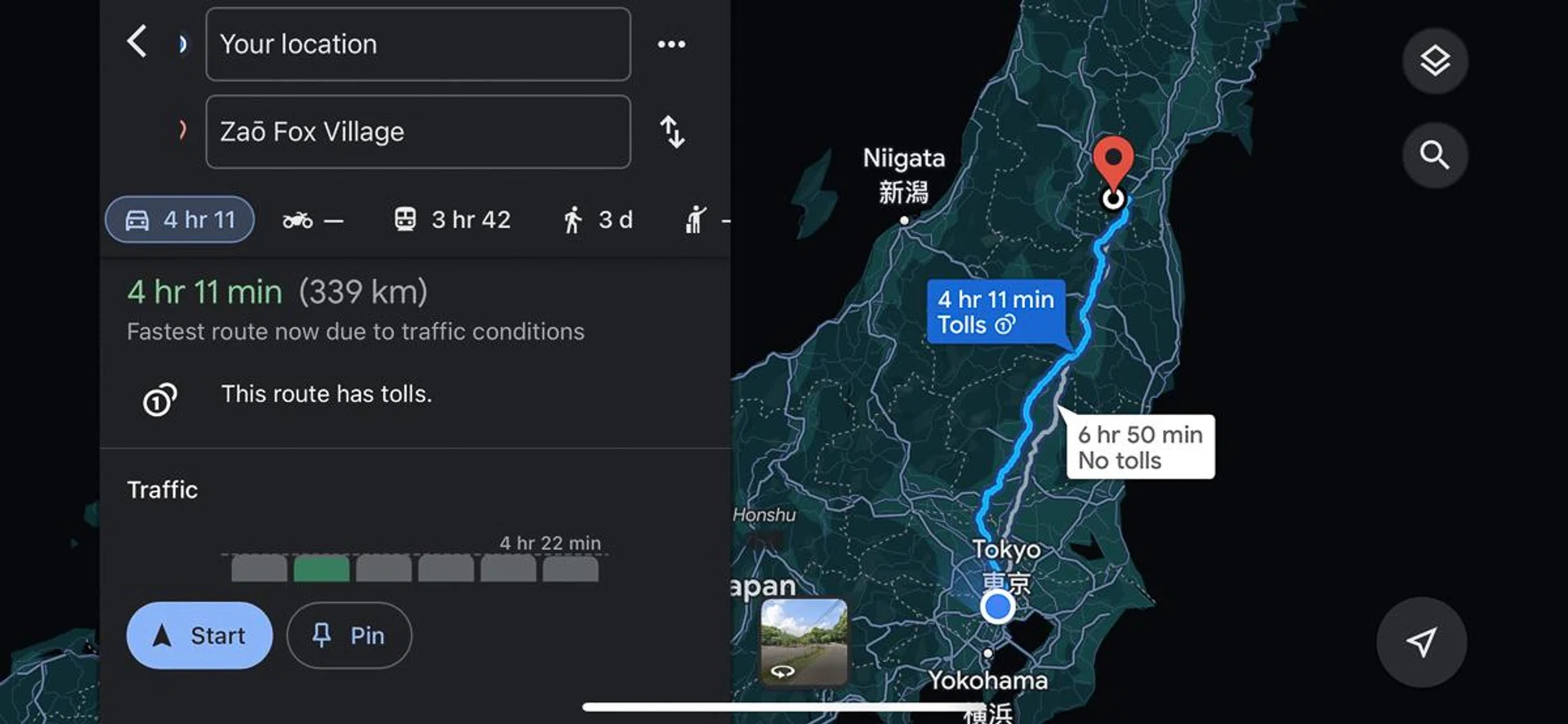 Google Maps clearly marks toll and non-toll roads.