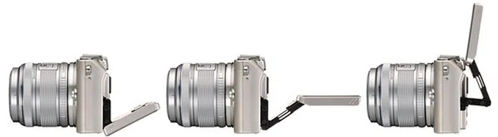 The swivel monitor folds quite a few ways.