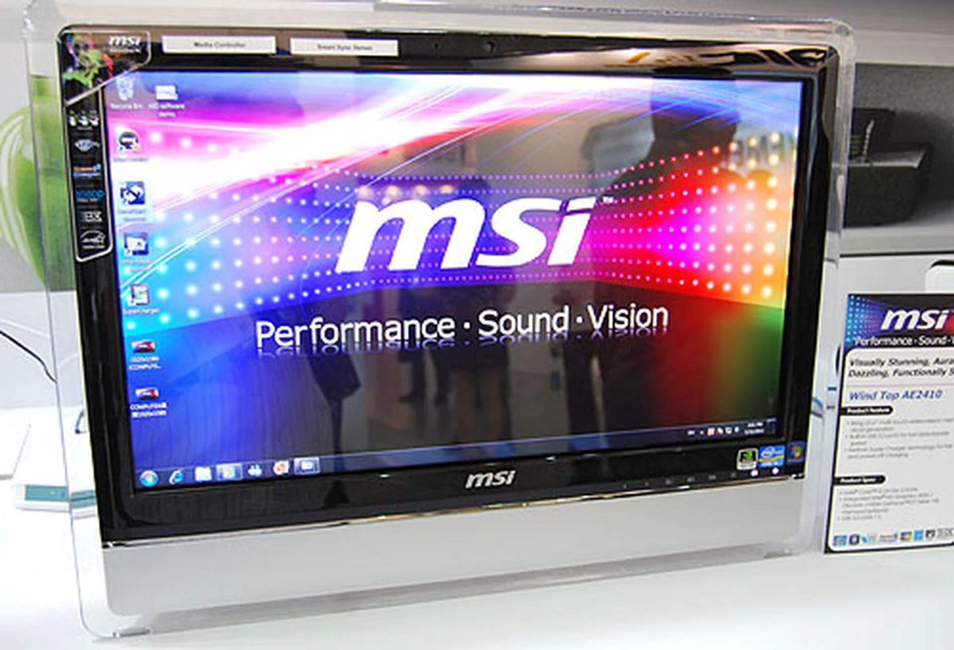 The Wind Top AE2410 uses the latest Intel Core i5-2410M processor with Intel HD Graphics 3000, though one can choose to have an NVIDIA GeForce GT 540M instead. This 23.6-inch AIO has a multi-touch screen with USB 3.0 support. 