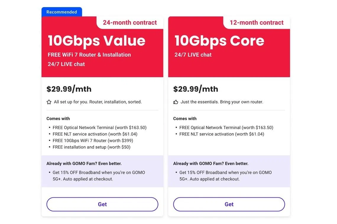 GOMO's S$29.99 10Gbps broadband plans | HardwareZone Singapore