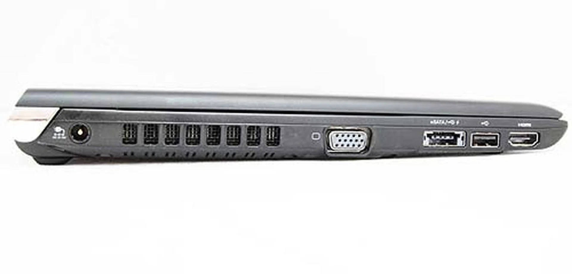 On the left, you'll find a VGA output, eSATA-USB Combo port, another USB port and a HDMI port.