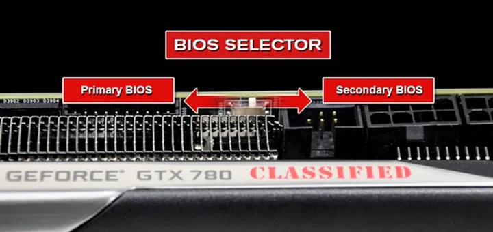 The BIOS selector of one of the supported EVGA GTX 780 graphics cards. (Image Source: EVGA)