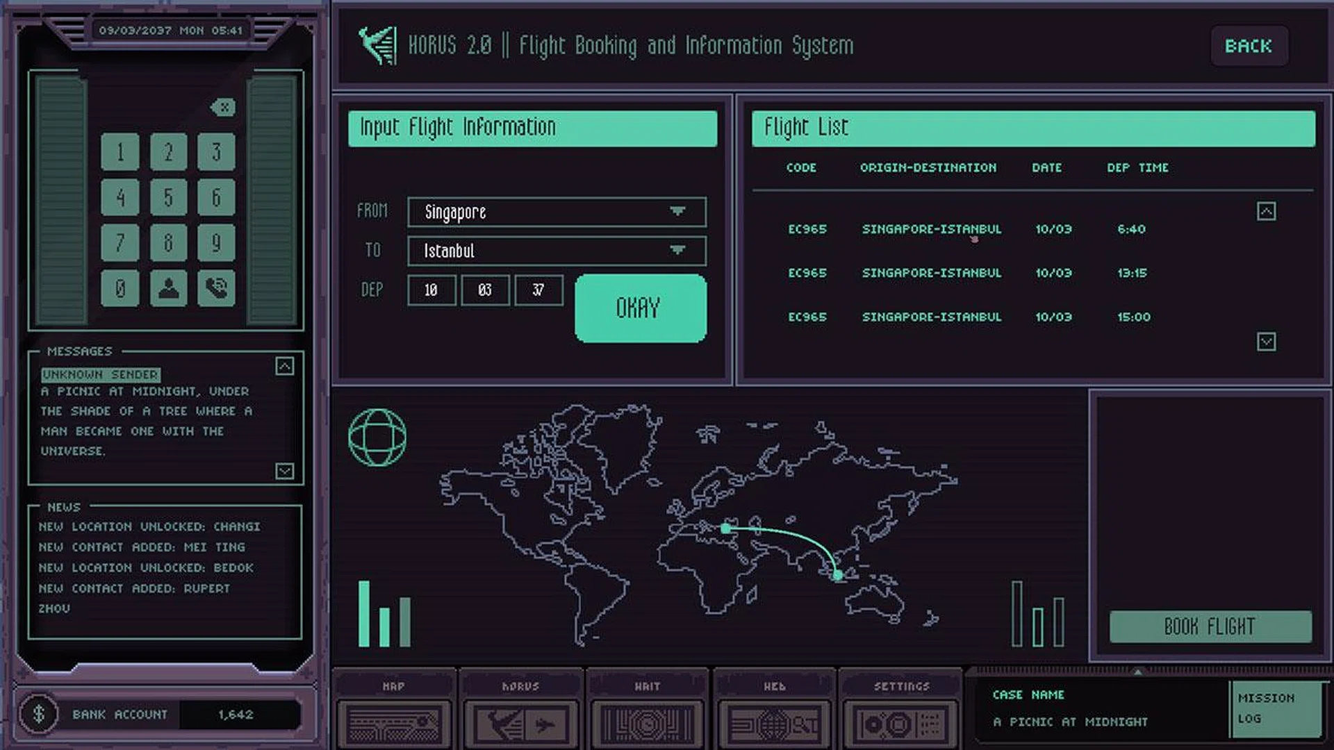 The game's flight booking system, HORUS, allows you to travel the world, and will likely be the biggest money drainer, which isn't saying a lot.