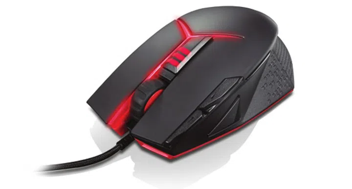 The 8200dpi mouse is weighted and follows the black and red color scheme of all the other Y series products.