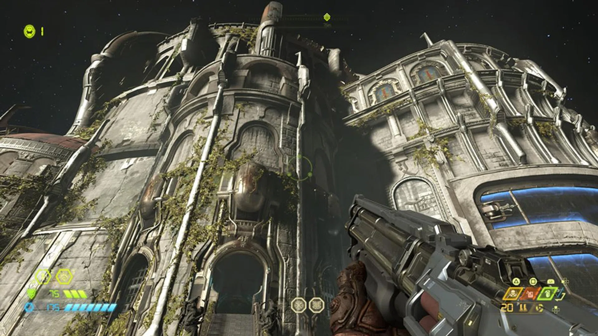 The Slayer resides in a hub called the Fortress of Doom, which you're taken to in between missions. It's a great place to explore - containing several items, upgrades and... familiar skins. Wink, wink. 