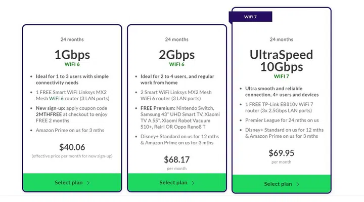The 24-month plan is the one with the complimentary Wi-Fi 7 router (right). Source: StarHub.