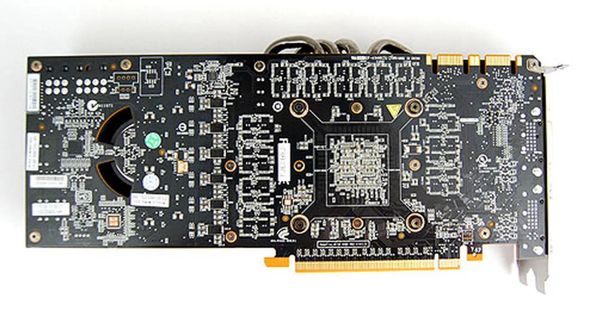 This is what the back of the cards look like. It has the same cut outs as we've seen on the dual-GPU GeForce GTX 295.