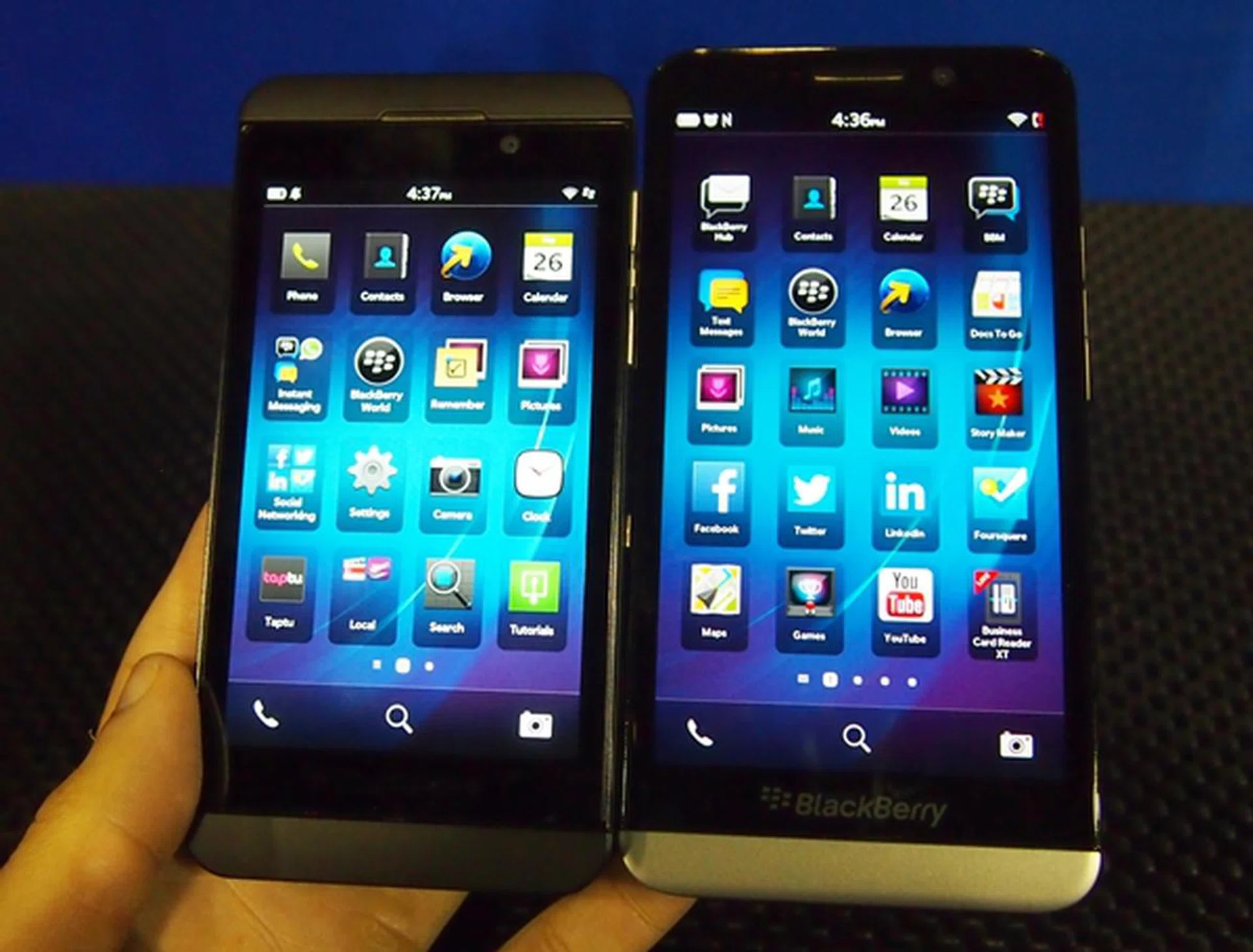 The BlackBerry Z10 (left) and the BlackBerry Z30 (right).