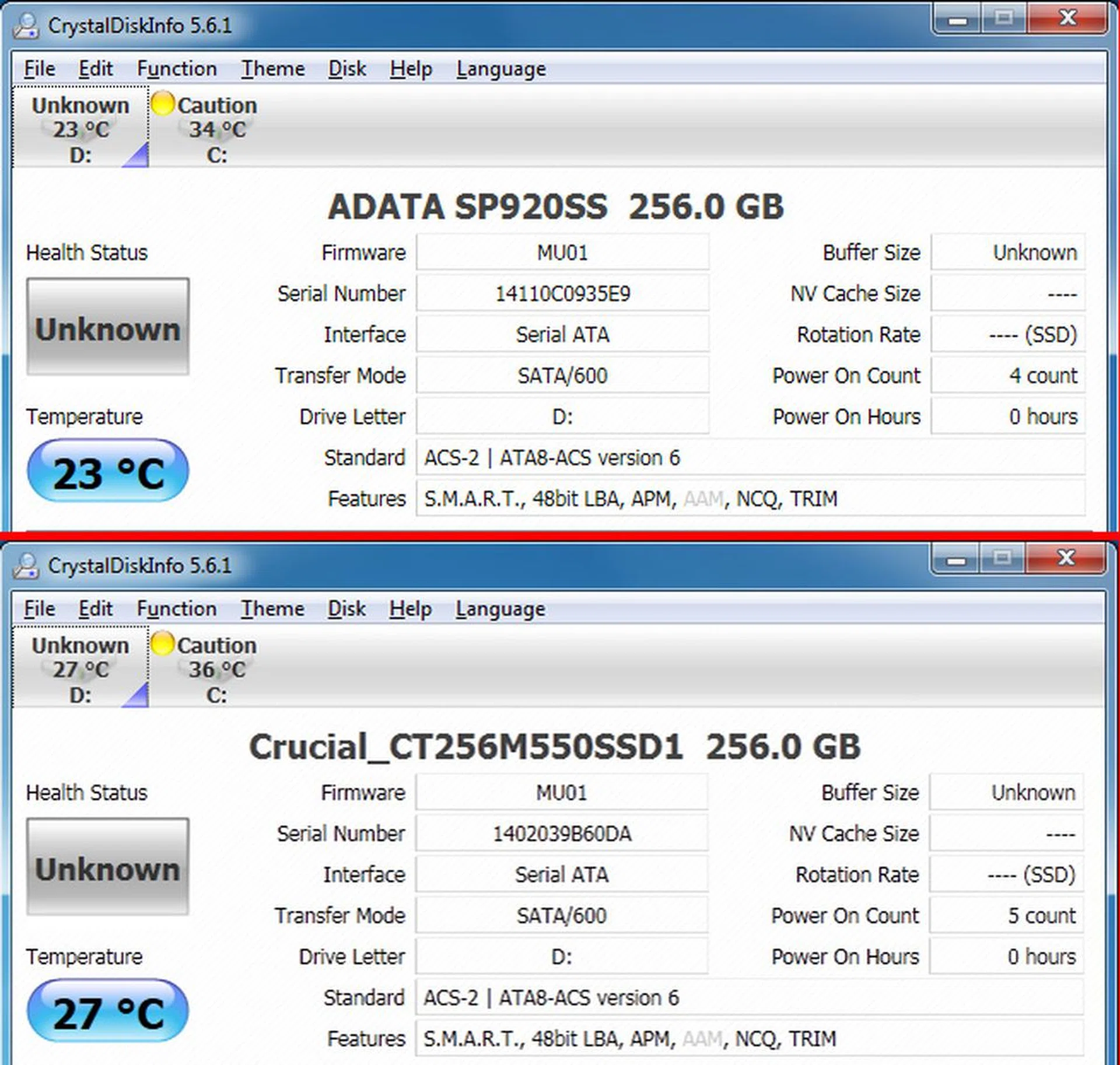 Notice that both drives have the same firmware?