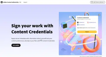 Adobe Content Authenticity web app main page. 