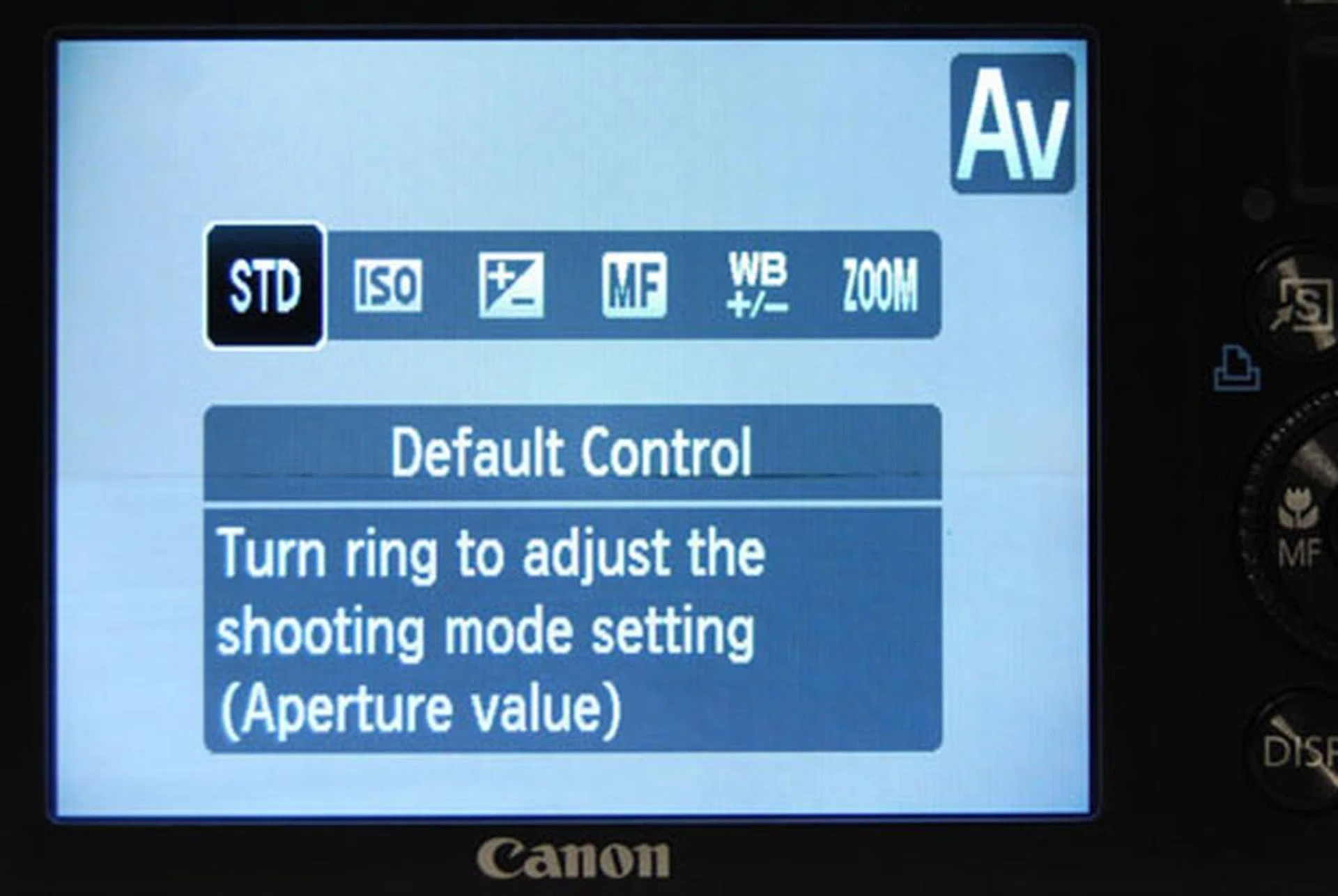 Using the Ring Function button, you can customize the manual control ring to control standard (in this case, aperture while in Aperture Priority mode), ISO, exposure, focus, white balance or zoom.