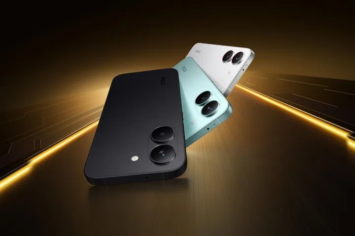 The Poco X8 Pro in black, mint green and white.